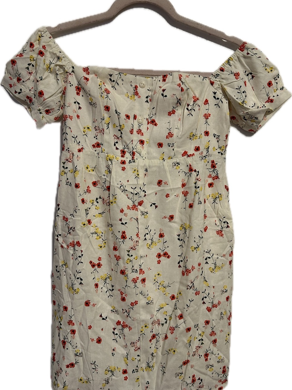 moodie Cream Floral Off-Shoulder Dress with Red & Yellow Flowers